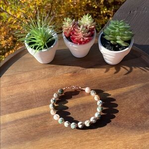 Moss Agate and Copper wire wrapped bracelet